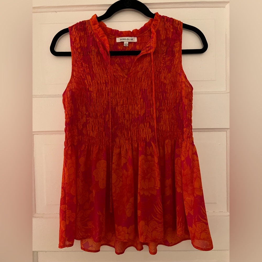 Pink and Orange Floral Sleeveless Blouse